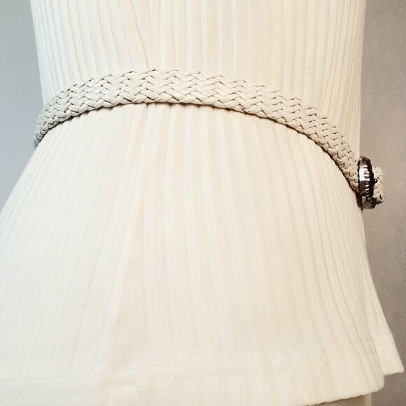 Talbots Southwestern Powder White Braided Genuine Leather Skinny Belt Lg Waist - Picture 5 of 11